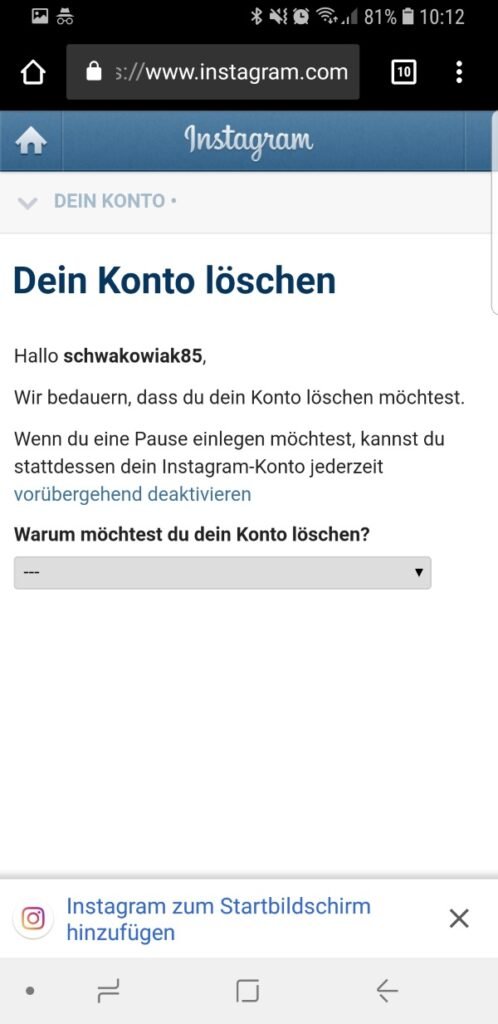 Instagram Konto Löschen Link